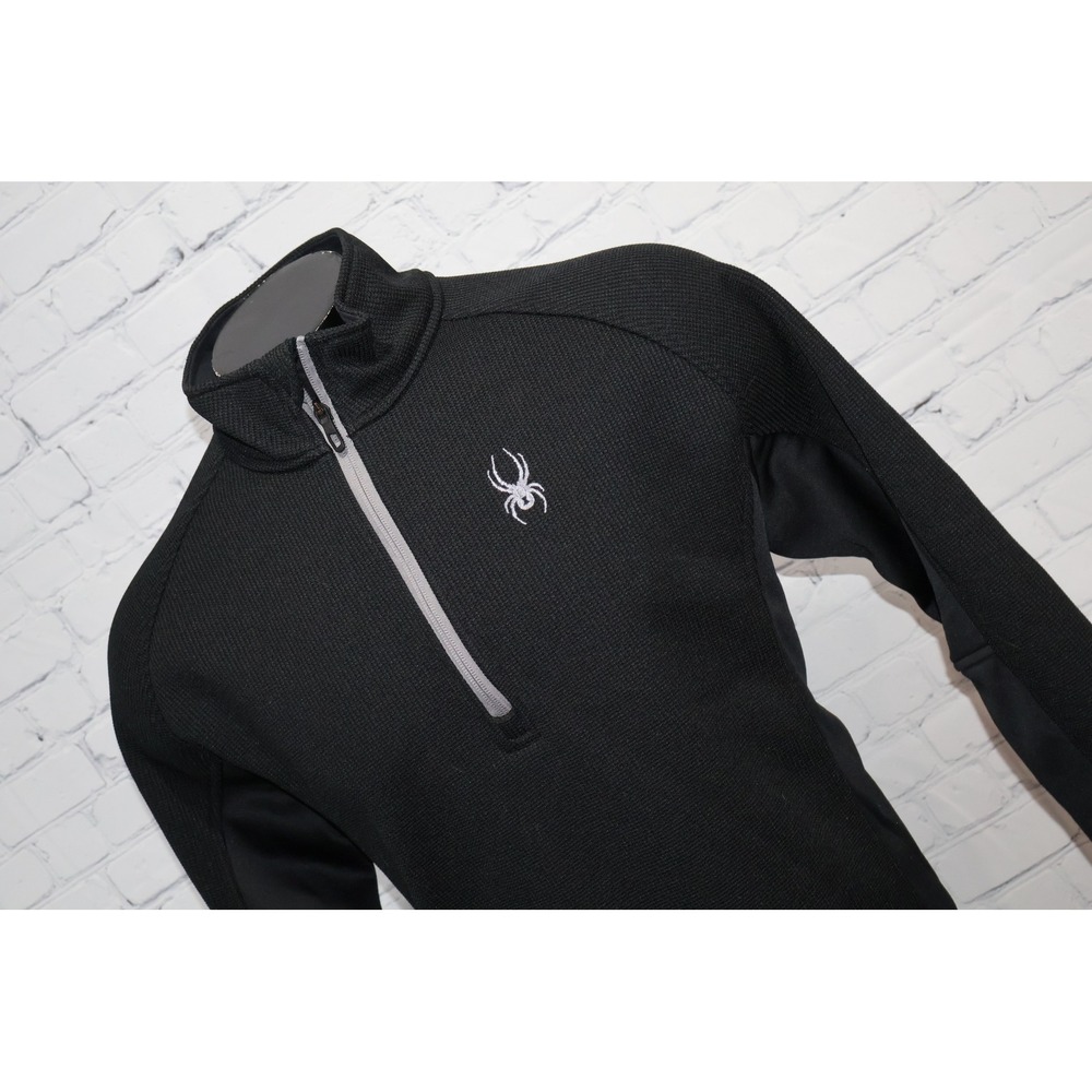 Spyder Pullover Mens XL Black 1/4 Zip Waffle Knit Sweater Logo Skiing Hiking